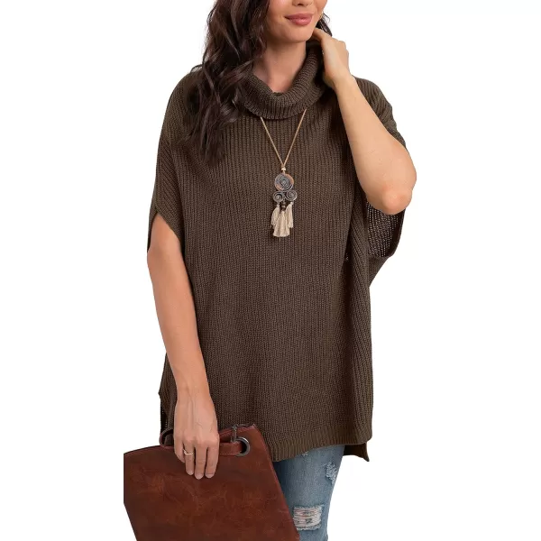 GRECERELLE Women Turtleneck Oversized Knit Batwing Sleeveless Loose High Low Hem Side Slit Pullover Sweater