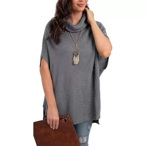 GRECERELLE Women Turtleneck Oversized Knit Batwing Sleeveless Loose High Low Hem Side Slit Pullover Sweater