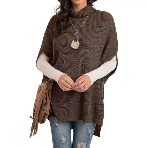 GRECERELLE Women Turtleneck Oversized Knit Batwing Sleeveless Loose High Low Hem Side Slit Pullover Sweater
