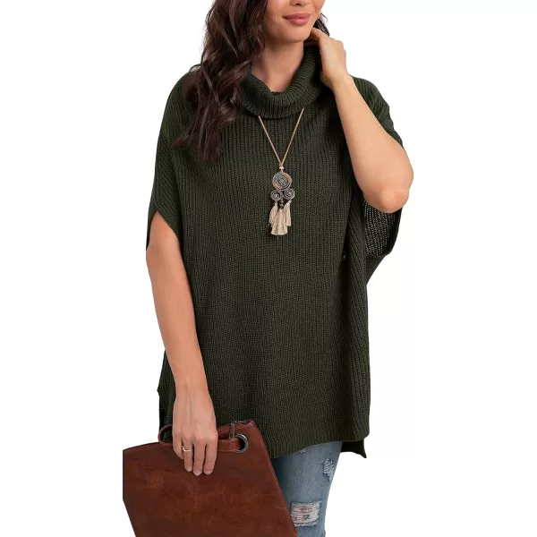 GRECERELLE Women Turtleneck Oversized Knit Batwing Sleeveless Loose High Low Hem Side Slit Pullover Sweater