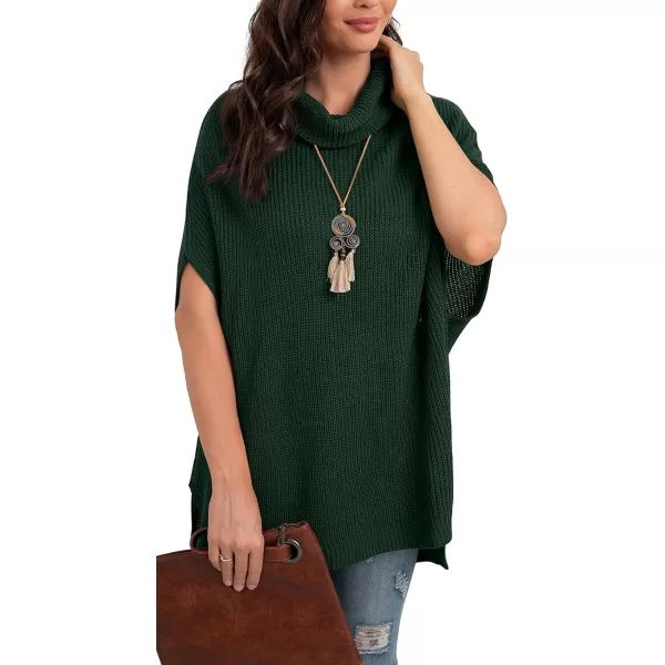GRECERELLE Women Turtleneck Oversized Knit Batwing Sleeveless Loose High Low Hem Side Slit Pullover Sweater