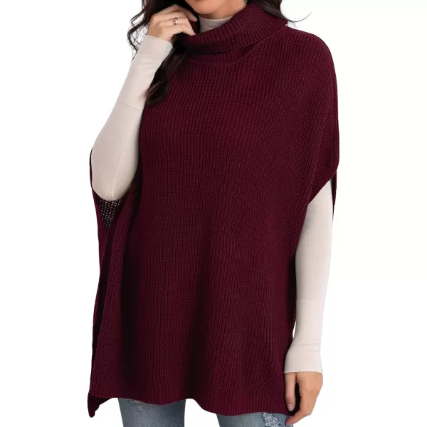 GRECERELLE Women Turtleneck Oversized Knit Batwing Sleeveless Loose High Low Hem Side Slit Pullover Sweater