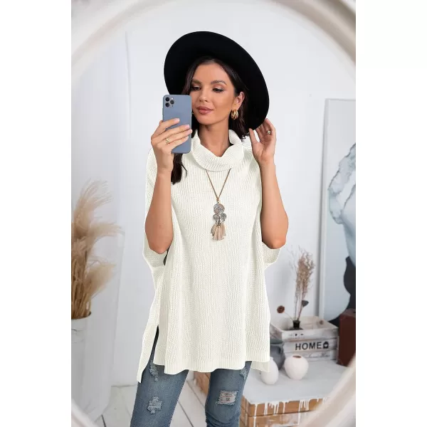 GRECERELLE Women Turtleneck Oversized Knit Batwing Sleeveless Loose High Low Hem Side Slit Pullover Sweater