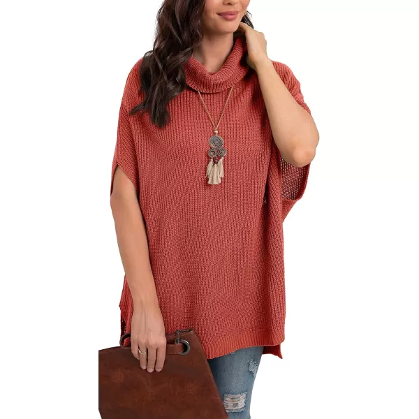 GRECERELLE Women Turtleneck Oversized Knit Batwing Sleeveless Loose High Low Hem Side Slit Pullover Sweater