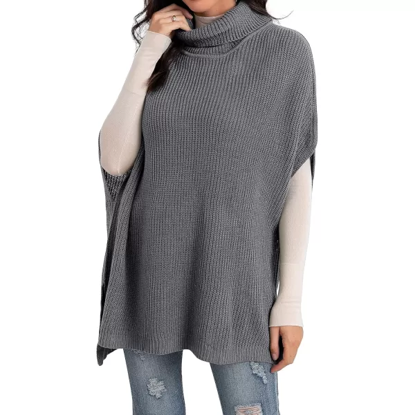 GRECERELLE Women Turtleneck Oversized Knit Batwing Sleeveless Loose High Low Hem Side Slit Pullover Sweater