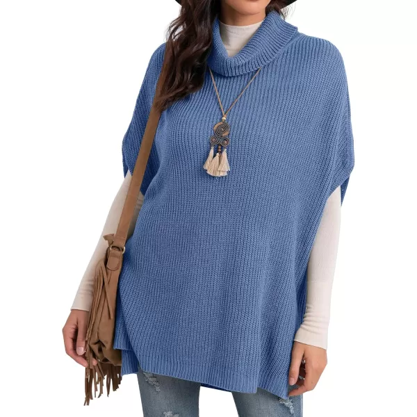 GRECERELLE Women Turtleneck Oversized Knit Batwing Sleeveless Loose High Low Hem Side Slit Pullover Sweater