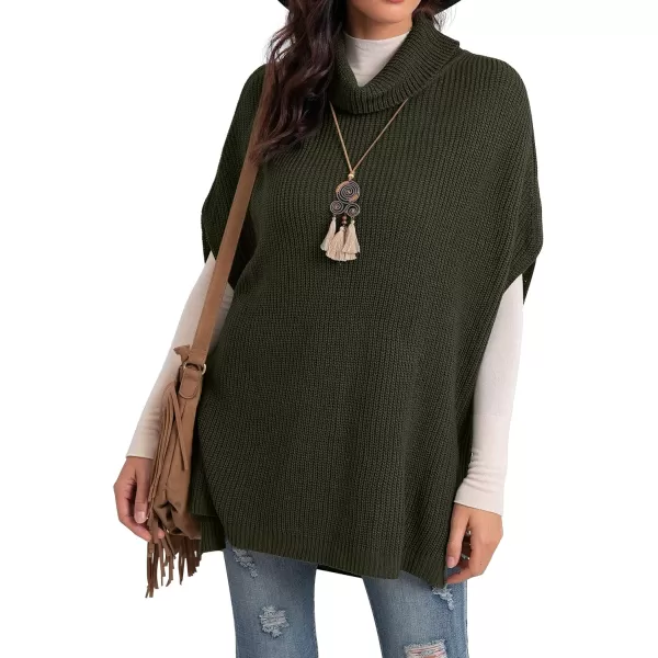 GRECERELLE Women Turtleneck Oversized Knit Batwing Sleeveless Loose High Low Hem Side Slit Pullover Sweater
