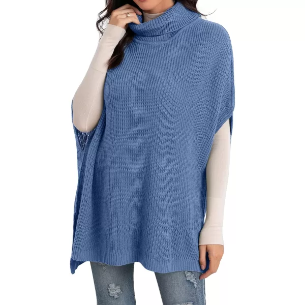 GRECERELLE Women Turtleneck Oversized Knit Batwing Sleeveless Loose High Low Hem Side Slit Pullover Sweater