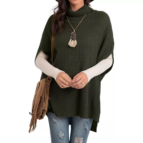 GRECERELLE Women Turtleneck Oversized Knit Batwing Sleeveless Loose High Low Hem Side Slit Pullover Sweater