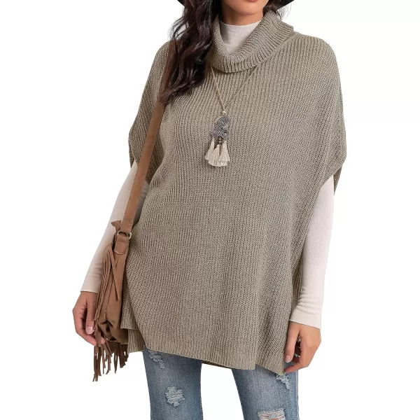 GRECERELLE Women Turtleneck Oversized Knit Batwing Sleeveless Loose High Low Hem Side Slit Pullover Sweater