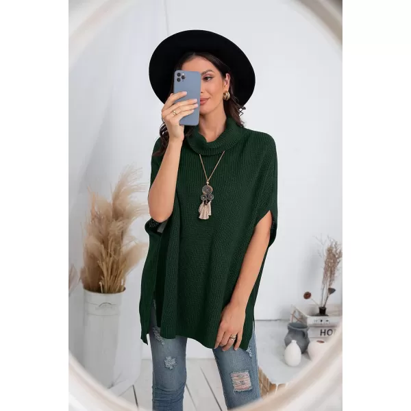 GRECERELLE Women Turtleneck Oversized Knit Batwing Sleeveless Loose High Low Hem Side Slit Pullover Sweater