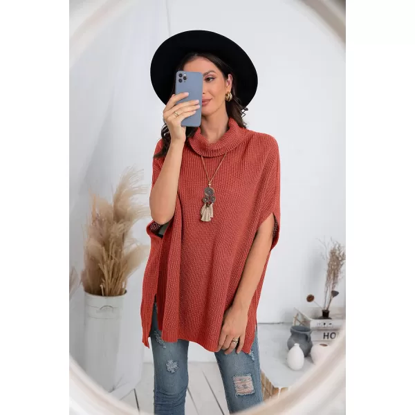 GRECERELLE Women Turtleneck Oversized Knit Batwing Sleeveless Loose High Low Hem Side Slit Pullover Sweater