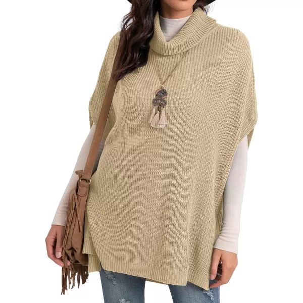GRECERELLE Women Turtleneck Oversized Knit Batwing Sleeveless Loose High Low Hem Side Slit Pullover Sweater