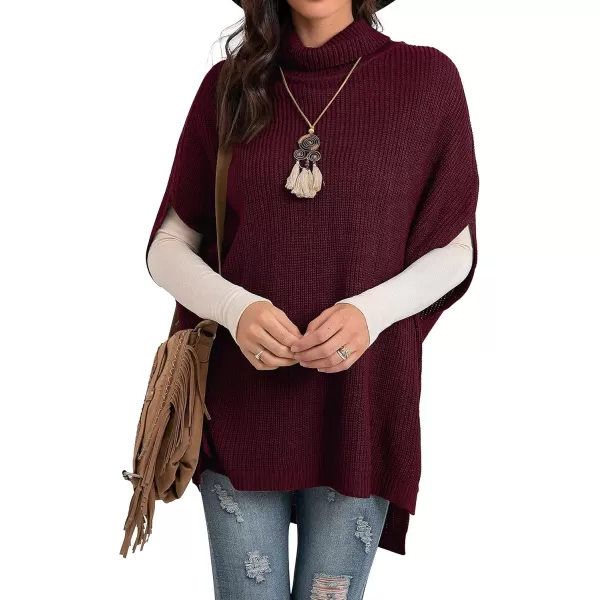 GRECERELLE Women Turtleneck Oversized Knit Batwing Sleeveless Loose High Low Hem Side Slit Pullover Sweater