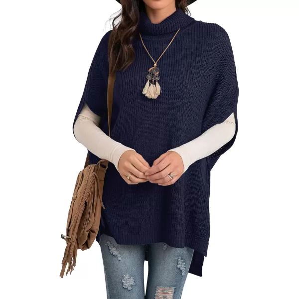 GRECERELLE Women Turtleneck Oversized Knit Batwing Sleeveless Loose High Low Hem Side Slit Pullover Sweater