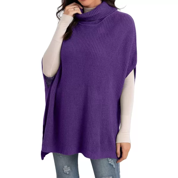 GRECERELLE Women Turtleneck Oversized Knit Batwing Sleeveless Loose High Low Hem Side Slit Pullover Sweater