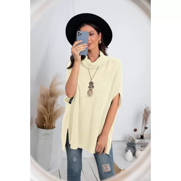 GRECERELLE Women Turtleneck Oversized Knit Batwing Sleeveless Loose High Low Hem Side Slit Pullover Sweater
