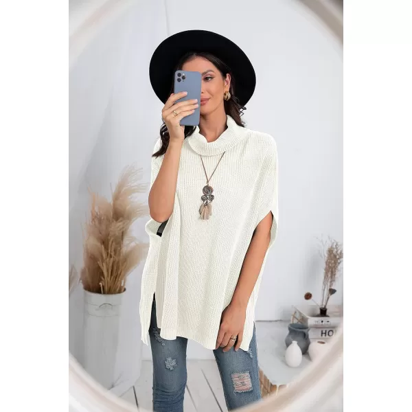 GRECERELLE Women Turtleneck Oversized Knit Batwing Sleeveless Loose High Low Hem Side Slit Pullover Sweater