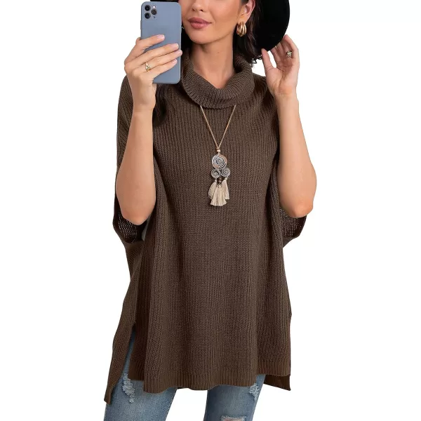 GRECERELLE Women Turtleneck Oversized Knit Batwing Sleeveless Loose High Low Hem Side Slit Pullover Sweater