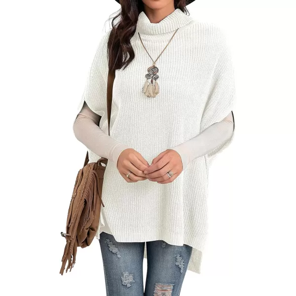 GRECERELLE Women Turtleneck Oversized Knit Batwing Sleeveless Loose High Low Hem Side Slit Pullover Sweater