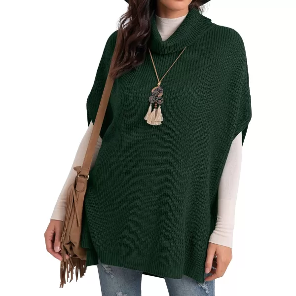 GRECERELLE Women Turtleneck Oversized Knit Batwing Sleeveless Loose High Low Hem Side Slit Pullover Sweater
