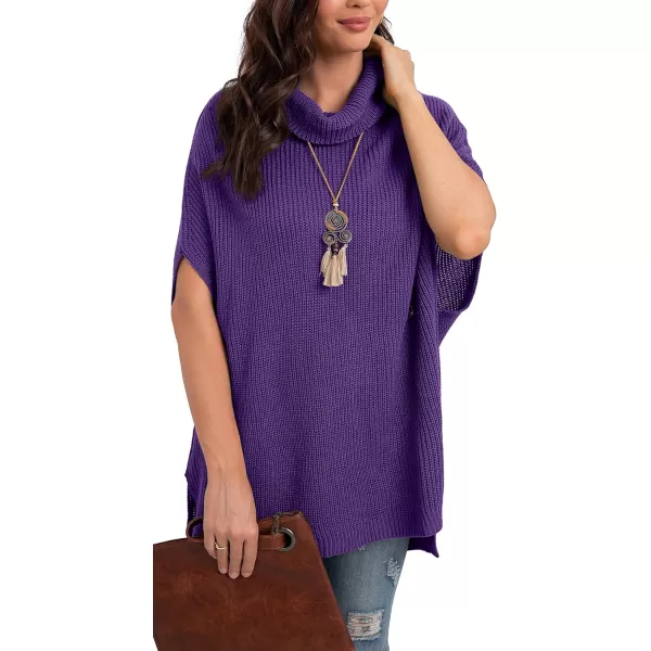 GRECERELLE Women Turtleneck Oversized Knit Batwing Sleeveless Loose High Low Hem Side Slit Pullover Sweater