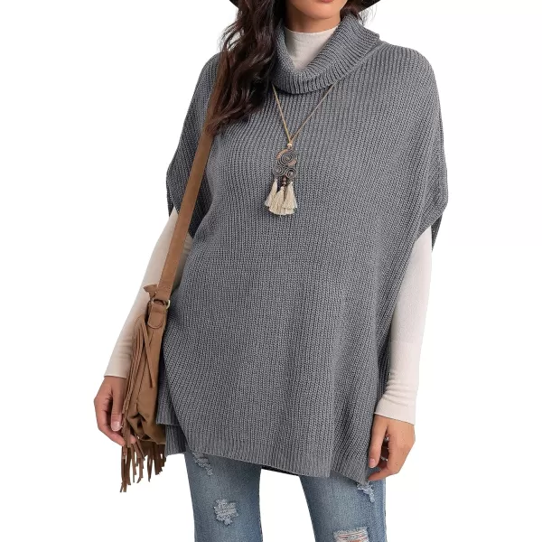 GRECERELLE Women Turtleneck Oversized Knit Batwing Sleeveless Loose High Low Hem Side Slit Pullover Sweater