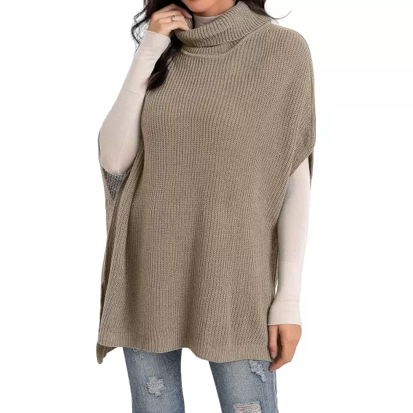 GRECERELLE Women Turtleneck Oversized Knit Batwing Sleeveless Loose High Low Hem Side Slit Pullover Sweater