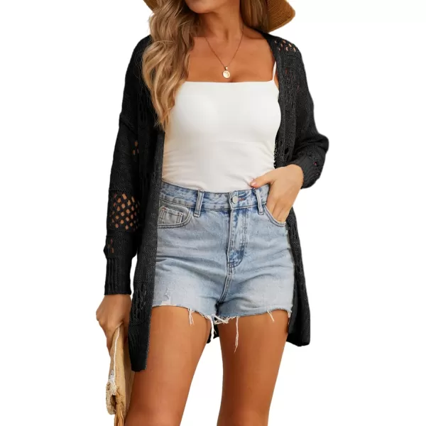 GRECERELLE Womens 2024 Summer Crochet Cardigan Sweaters Long Sleeve Boho Oversized Open Front Outwear