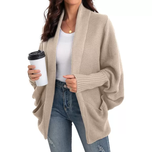GRECERELLE Womens Batwing Sleeve Loose Open Front Casual Cardigan Long Sleeve Oversized Shawl Collar Sweater with Pockets