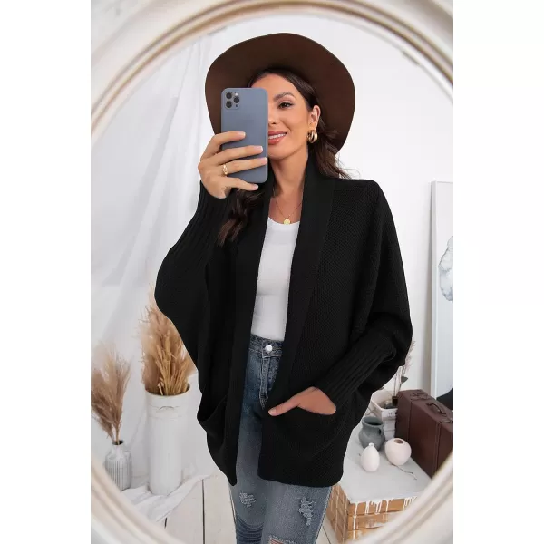 GRECERELLE Womens Batwing Sleeve Loose Open Front Casual Cardigan Long Sleeve Oversized Shawl Collar Sweater with Pockets