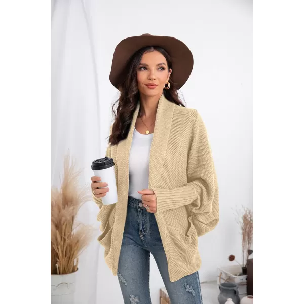 GRECERELLE Womens Batwing Sleeve Loose Open Front Casual Cardigan Long Sleeve Oversized Shawl Collar Sweater with Pockets
