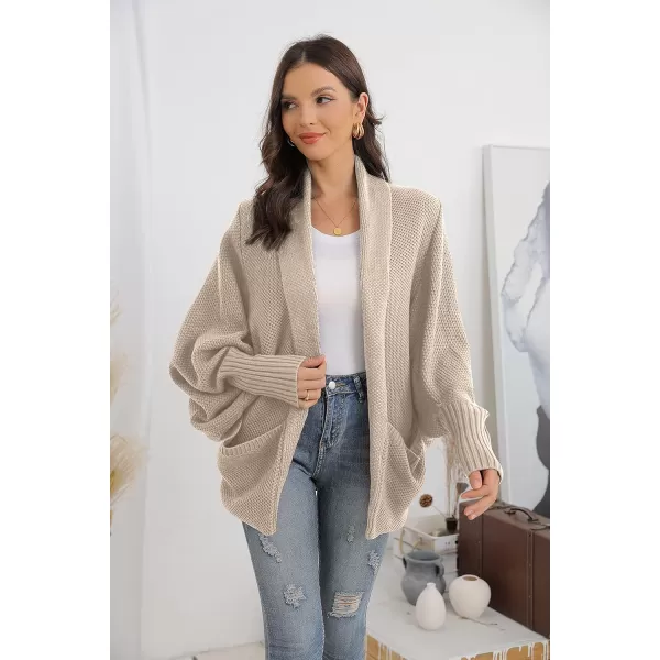 GRECERELLE Womens Batwing Sleeve Loose Open Front Casual Cardigan Long Sleeve Oversized Shawl Collar Sweater with Pockets