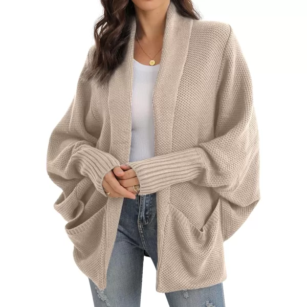 GRECERELLE Womens Batwing Sleeve Loose Open Front Casual Cardigan Long Sleeve Oversized Shawl Collar Sweater with Pockets