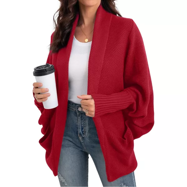 GRECERELLE Womens Batwing Sleeve Loose Open Front Casual Cardigan Long Sleeve Oversized Shawl Collar Sweater with Pockets
