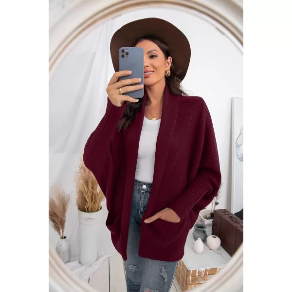 GRECERELLE Womens Batwing Sleeve Loose Open Front Casual Cardigan Long Sleeve Oversized Shawl Collar Sweater with Pockets