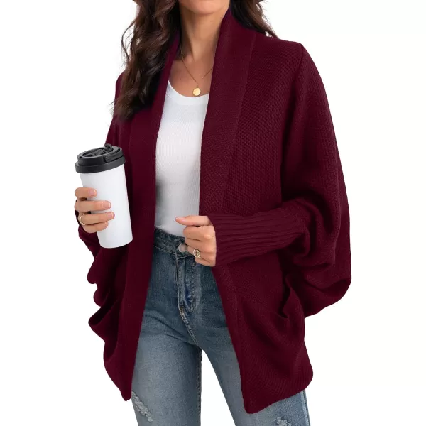 GRECERELLE Womens Batwing Sleeve Loose Open Front Casual Cardigan Long Sleeve Oversized Shawl Collar Sweater with Pockets