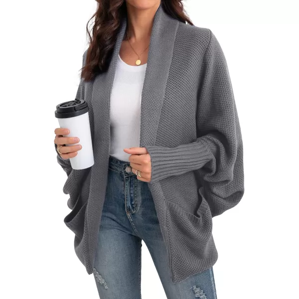 GRECERELLE Womens Batwing Sleeve Loose Open Front Casual Cardigan Long Sleeve Oversized Shawl Collar Sweater with Pockets