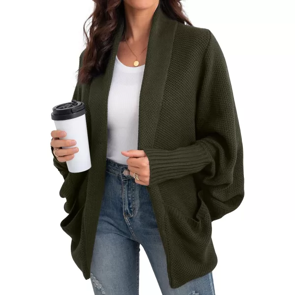GRECERELLE Womens Batwing Sleeve Loose Open Front Casual Cardigan Long Sleeve Oversized Shawl Collar Sweater with Pockets