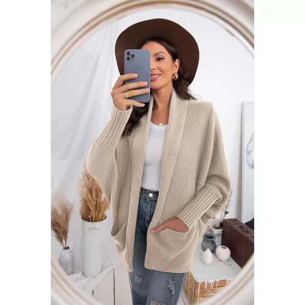 GRECERELLE Womens Batwing Sleeve Loose Open Front Casual Cardigan Long Sleeve Oversized Shawl Collar Sweater with Pockets