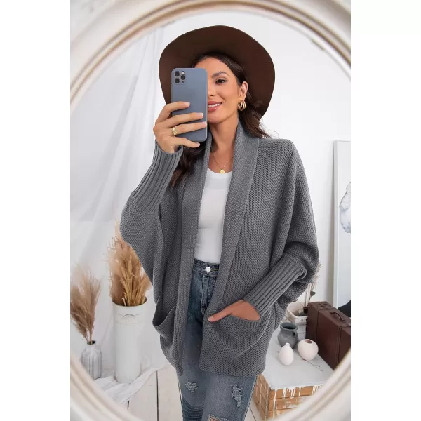 GRECERELLE Womens Batwing Sleeve Loose Open Front Casual Cardigan Long Sleeve Oversized Shawl Collar Sweater with Pockets
