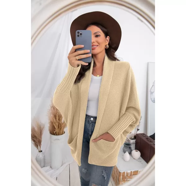 GRECERELLE Womens Batwing Sleeve Loose Open Front Casual Cardigan Long Sleeve Oversized Shawl Collar Sweater with Pockets
