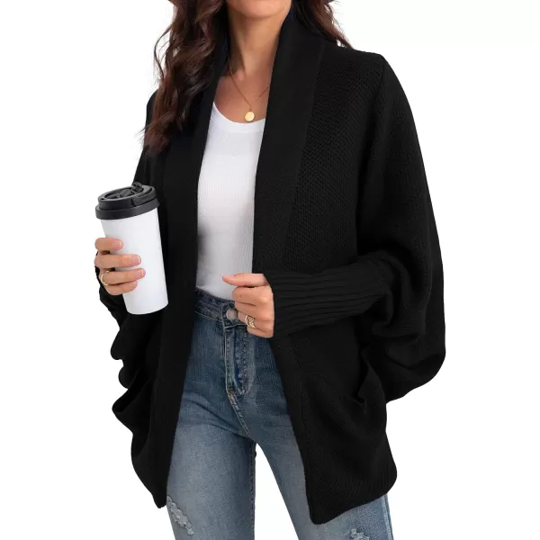 GRECERELLE Womens Batwing Sleeve Loose Open Front Casual Cardigan Long Sleeve Oversized Shawl Collar Sweater with Pockets
