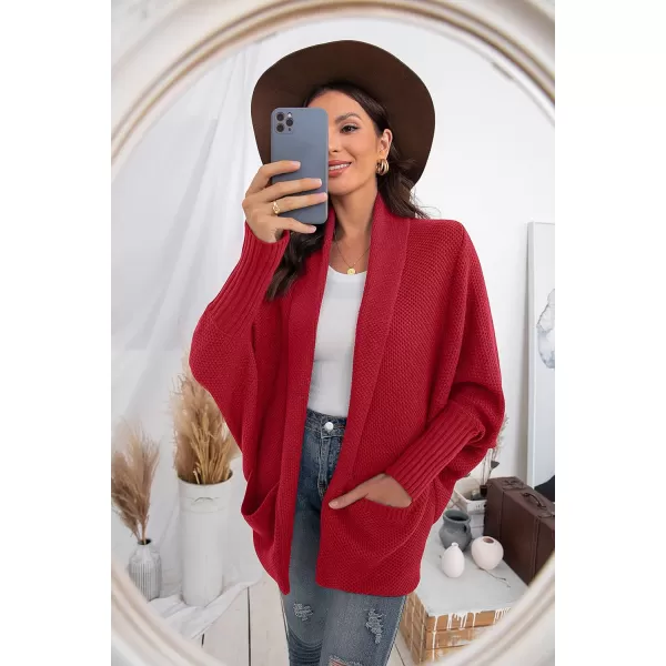 GRECERELLE Womens Batwing Sleeve Loose Open Front Casual Cardigan Long Sleeve Oversized Shawl Collar Sweater with Pockets