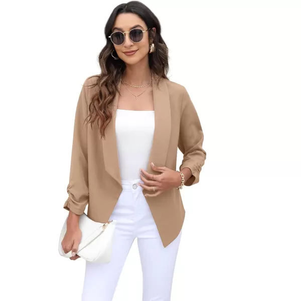 GRECERELLE Women's Blazer Suit Open Front Cardigan 3/4 Sleeve Fitted Jacket Casual Office Cropped Blazer