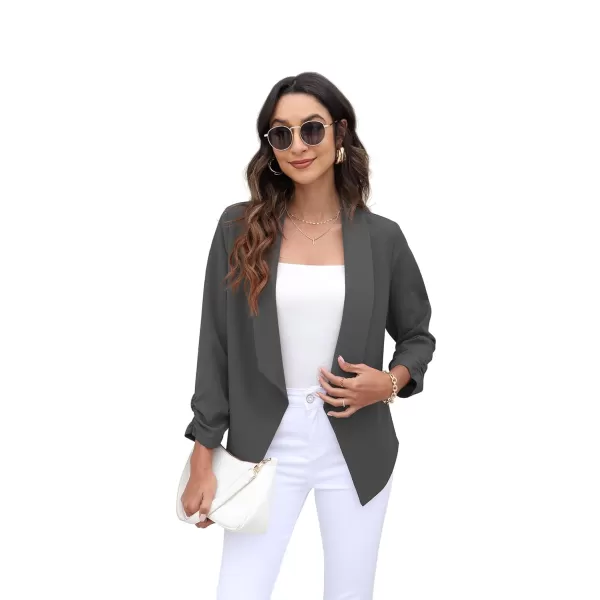 GRECERELLE Women's Blazer Suit Open Front Cardigan 3/4 Sleeve Fitted Jacket Casual Office Cropped Blazer