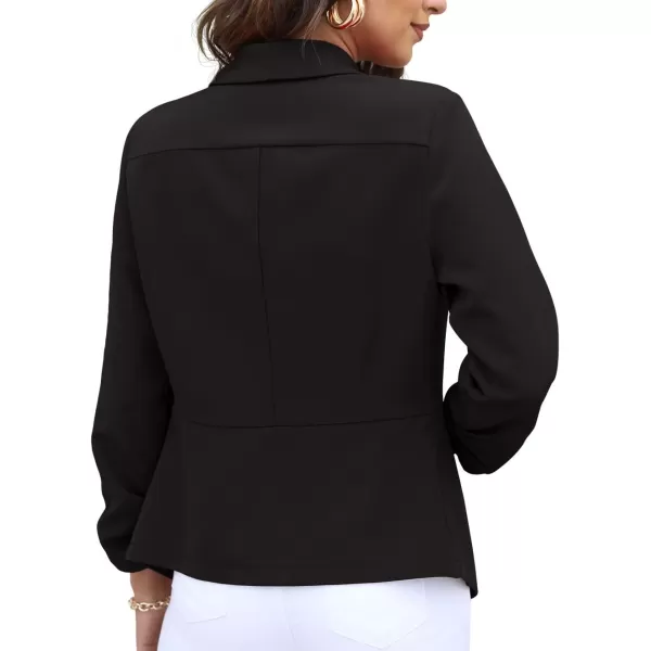 GRECERELLE Women's Blazer Suit Open Front Cardigan 3/4 Sleeve Fitted Jacket Casual Office Cropped Blazer