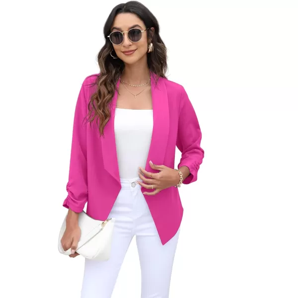GRECERELLE Women's Blazer Suit Open Front Cardigan 3/4 Sleeve Fitted Jacket Casual Office Cropped Blazer