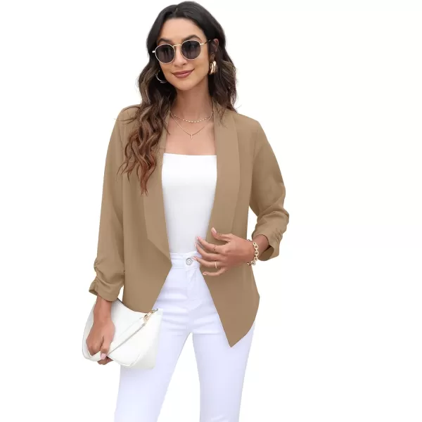 GRECERELLE Women's Blazer Suit Open Front Cardigan 3/4 Sleeve Fitted Jacket Casual Office Cropped Blazer