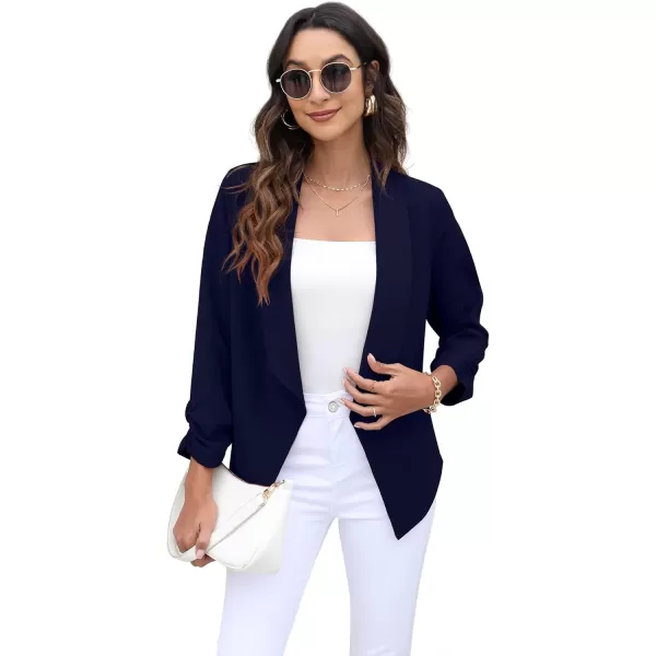 GRECERELLE Women's Blazer Suit Open Front Cardigan 3/4 Sleeve Fitted Jacket Casual Office Cropped Blazer